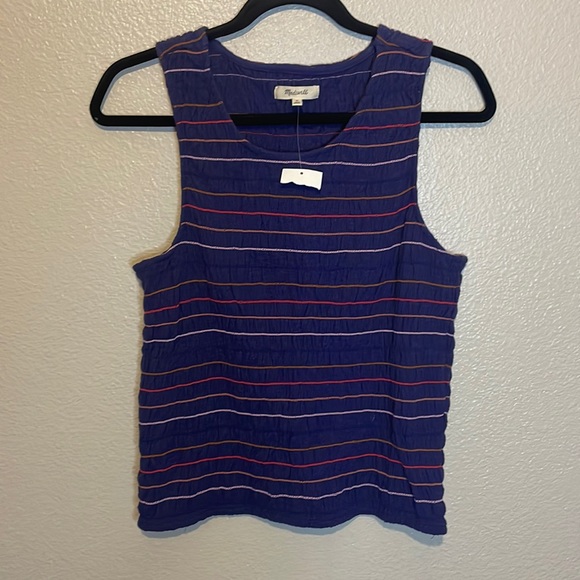 NWT Madewell | Rainbow Stitch Smocked Tank Top | Blue | Size Medium - Picture 1 of 6